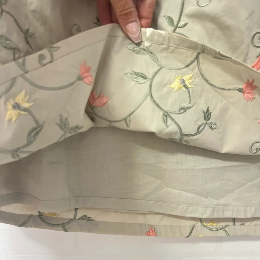 Orvis Tan Floral Embroidered A-Line  Cottagecore Grannycore Midi Skirt Cotton 14